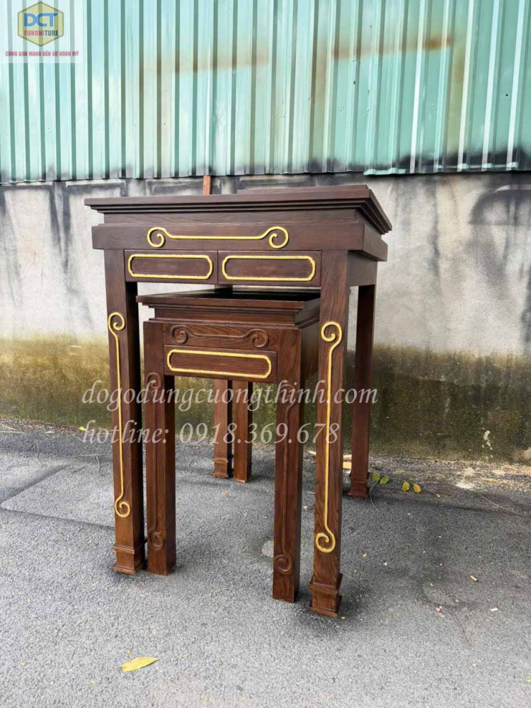 Cặp bàn thờ Phật - Gia Tiên gỗ tần bì